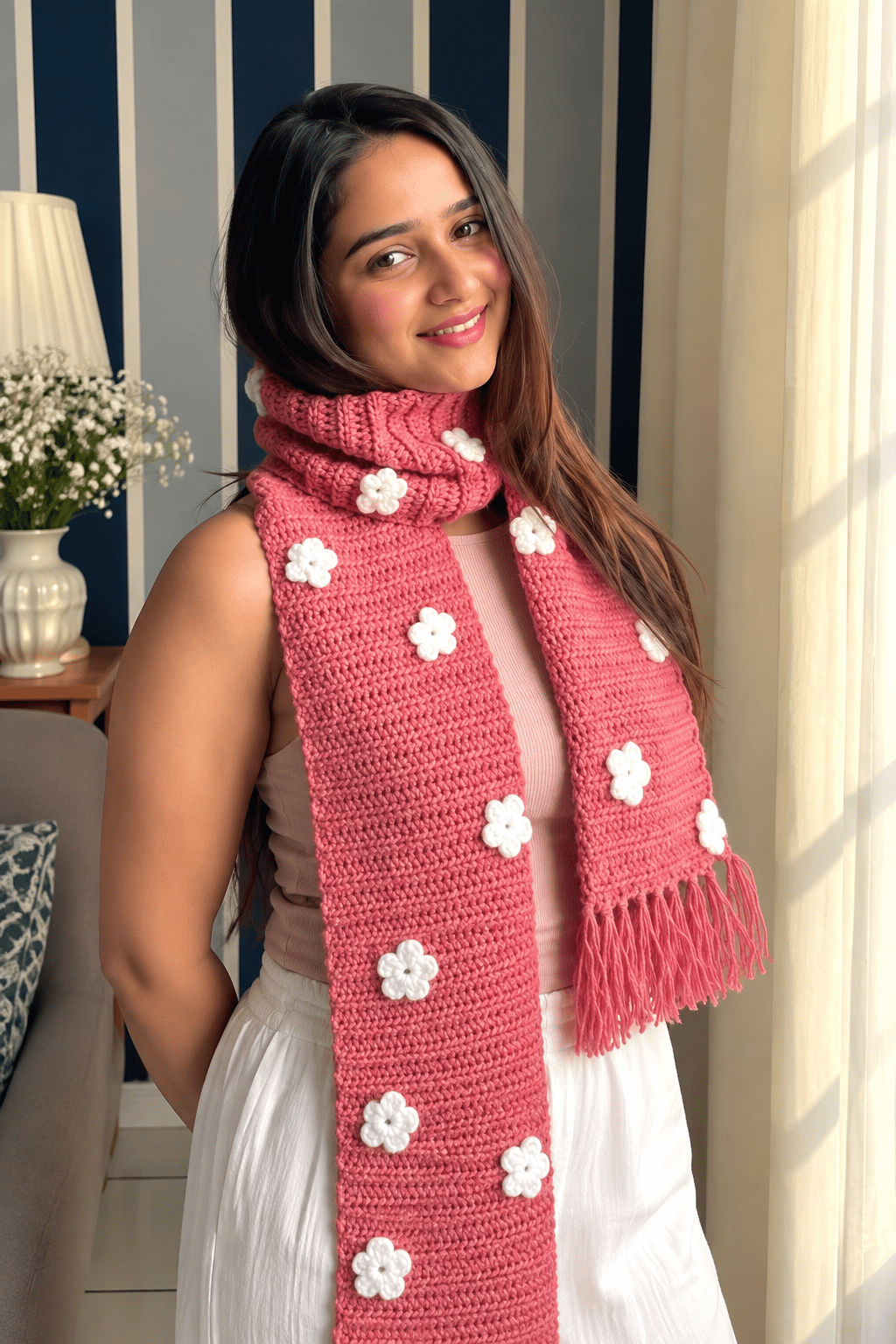 Gul-e-Gulabi Crochet Scarf 🌸