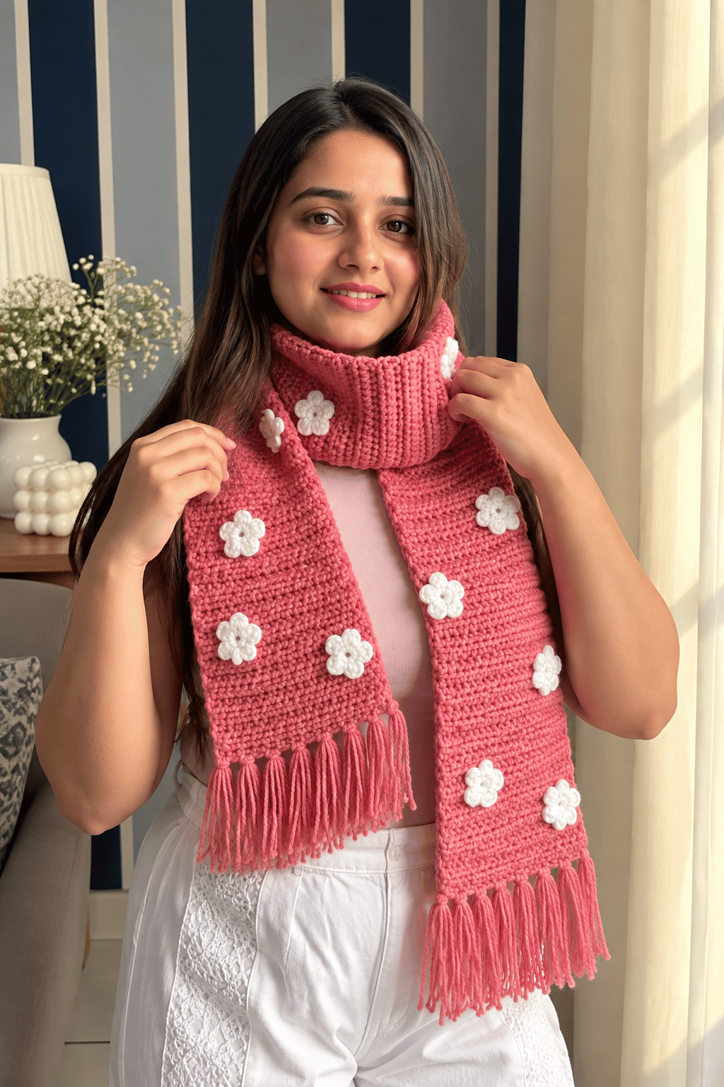 Gul-e-Gulabi Crochet Scarf 🌸