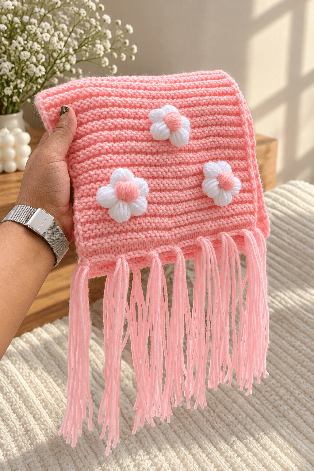 Blush Daisy Crochet Scarf