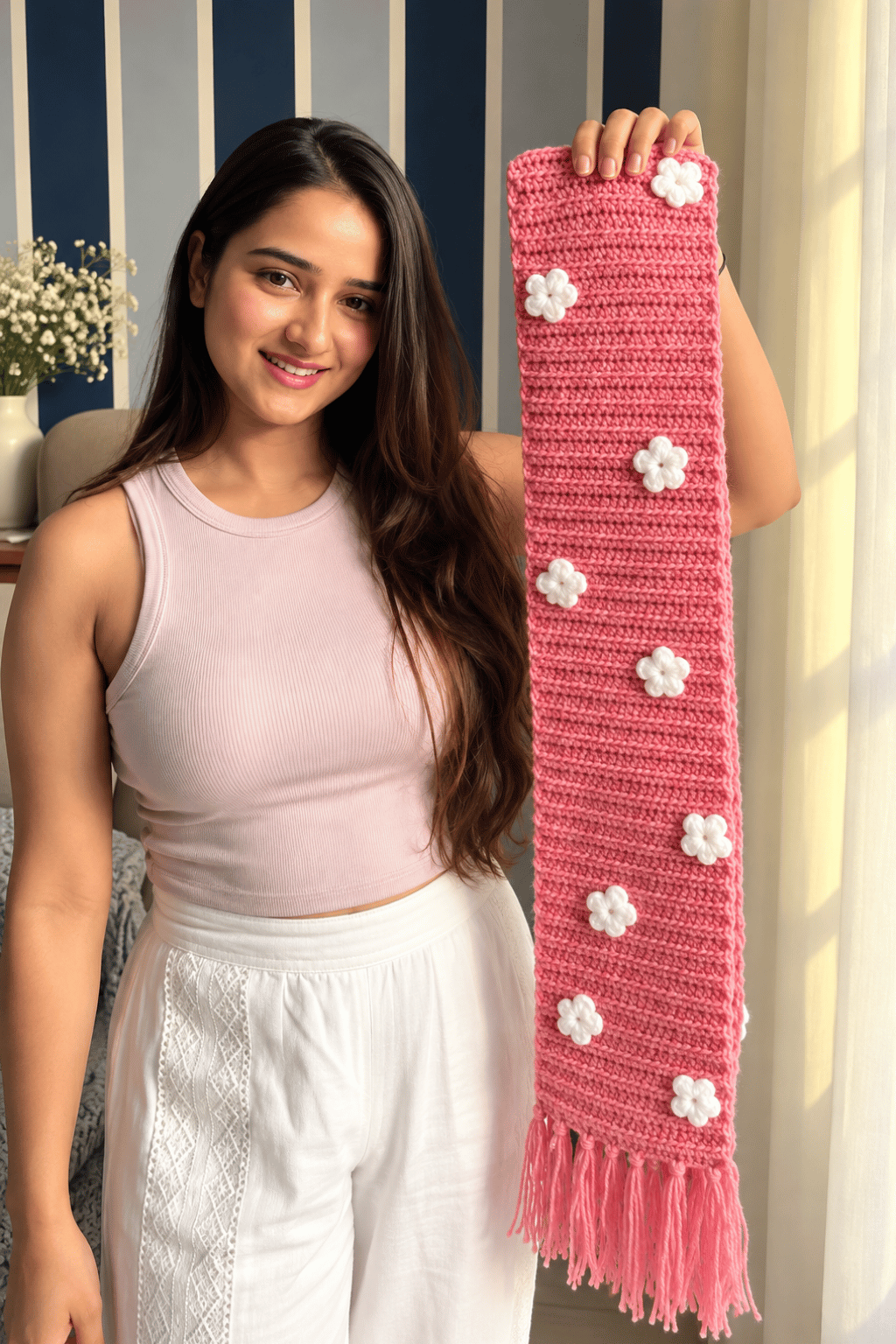 Gul-e-Gulabi Crochet Scarf 🌸