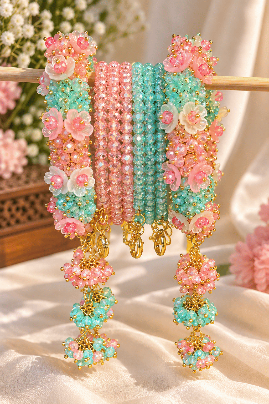 Gul-e-Firoza Floral Beaded Bracelet - Pair