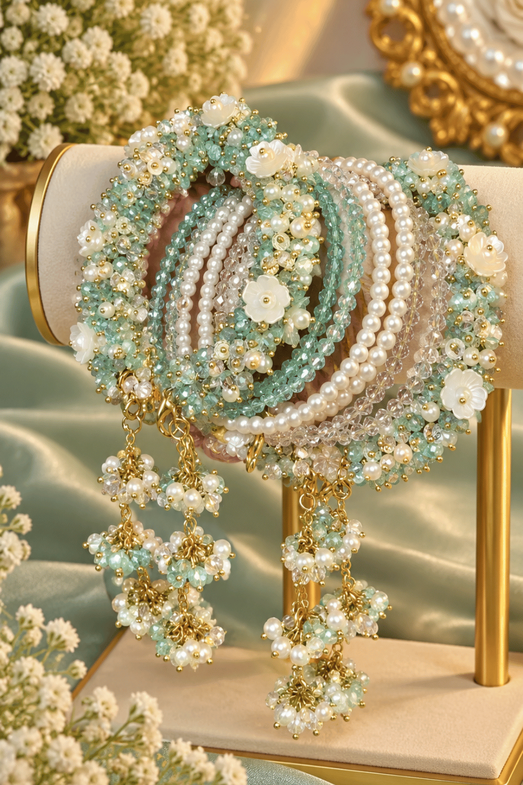 Pearl Blossom Beaded Bracelet - Pair