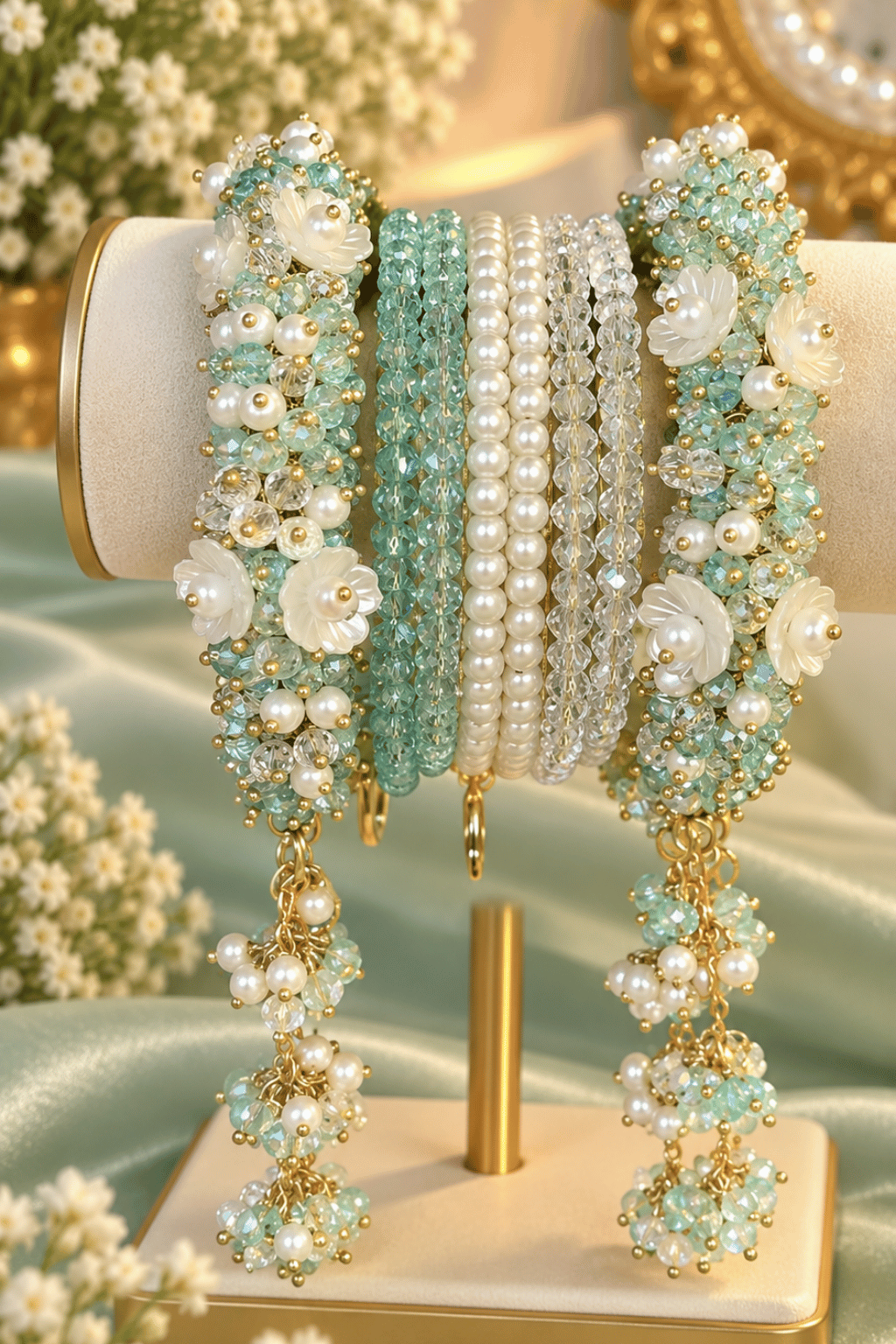 Pearl Blossom Beaded Bracelet - Pair