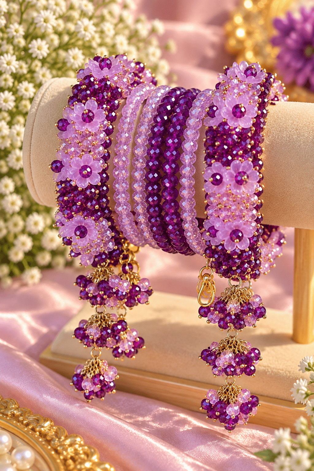 Lavender Pari Floral Beaded Bracelet - Pair