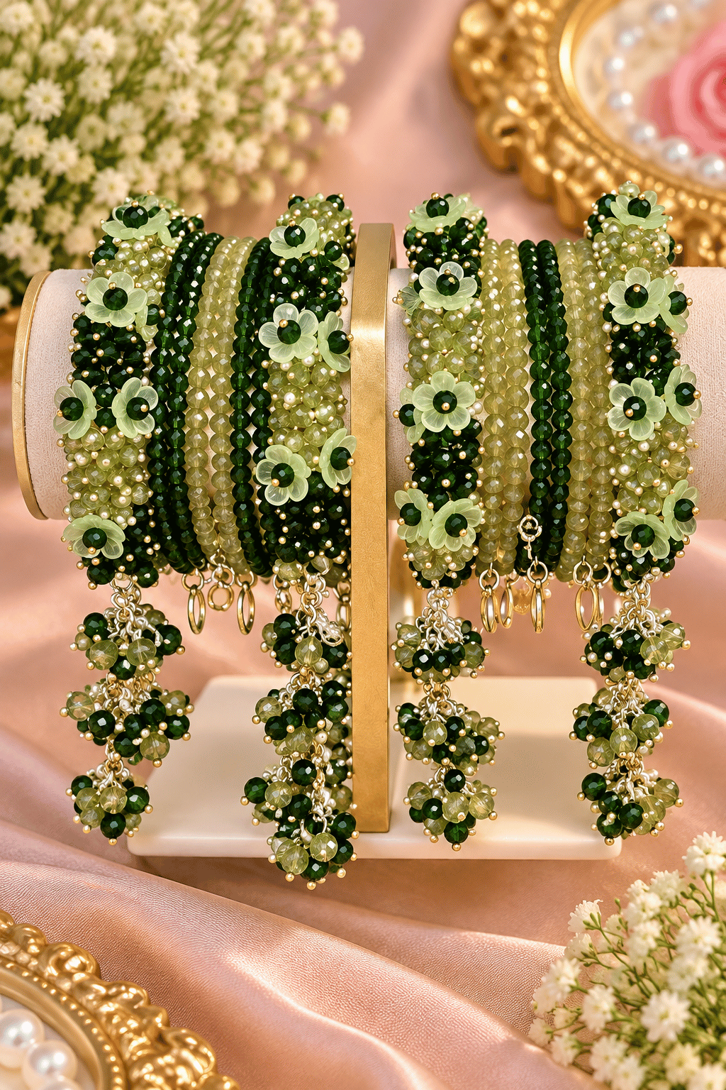 Green Majesty Beaded Bracelet - Pair
