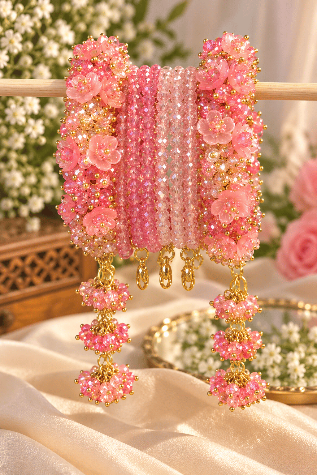 Gulabi Pari Floral Beaded Bracelet - Pair