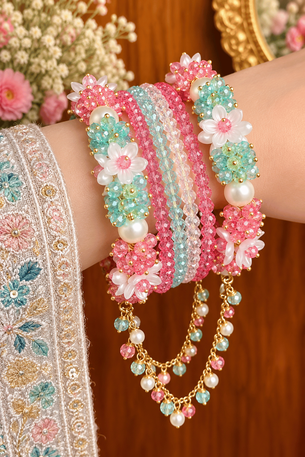 Noor-e-Gul Floral Beaded Bracelet - pairs