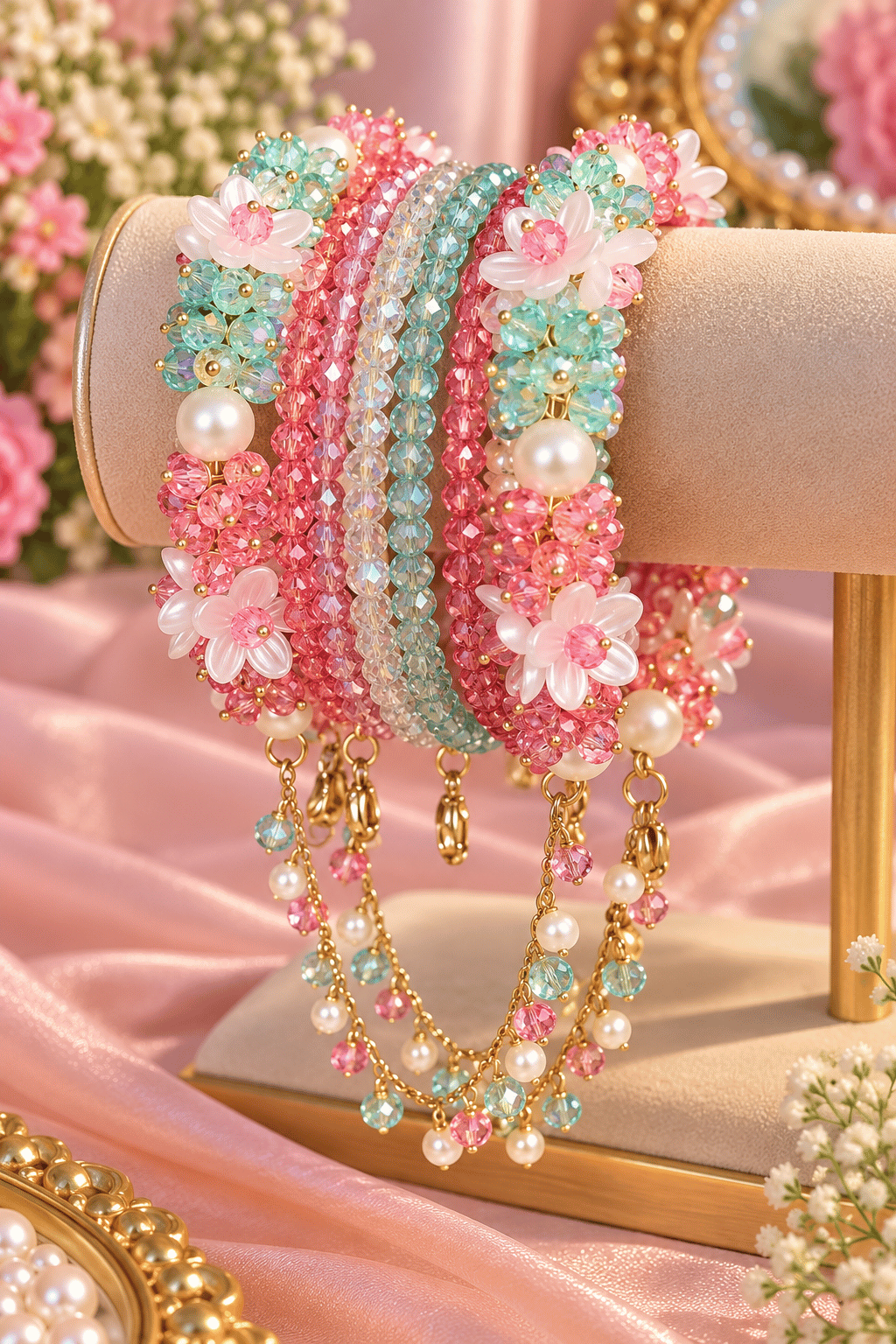 Noor-e-Gul Floral Beaded Bracelet - pairs