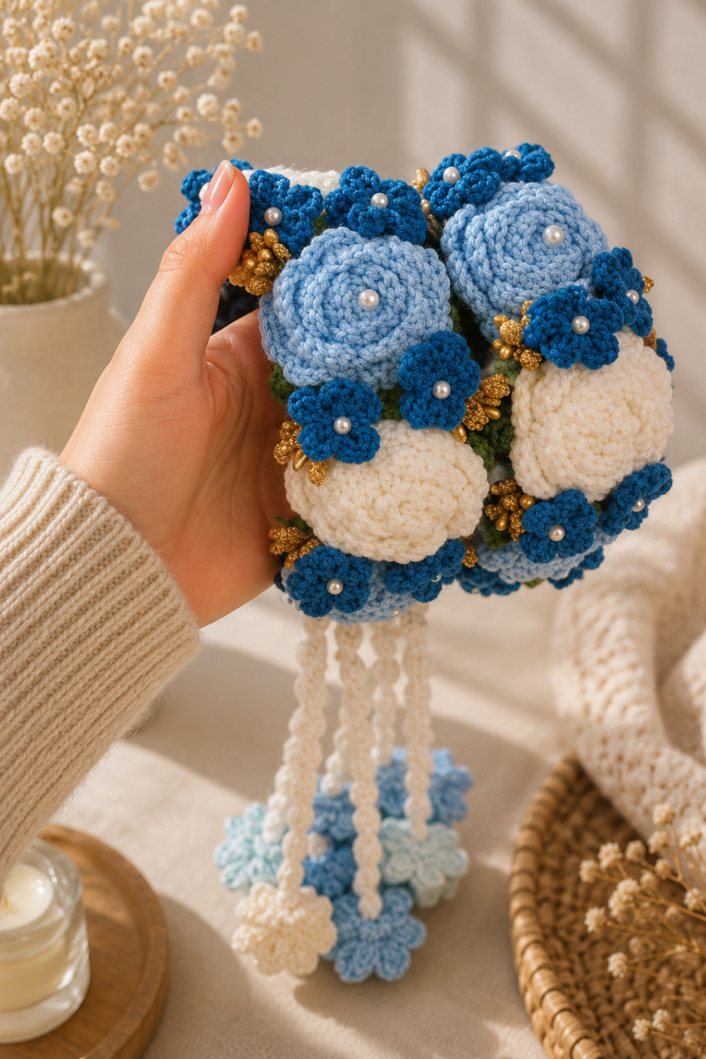 Firoza Bloom Crochet Gajra - Neelay Rangon Ki Narm Si Bahaar