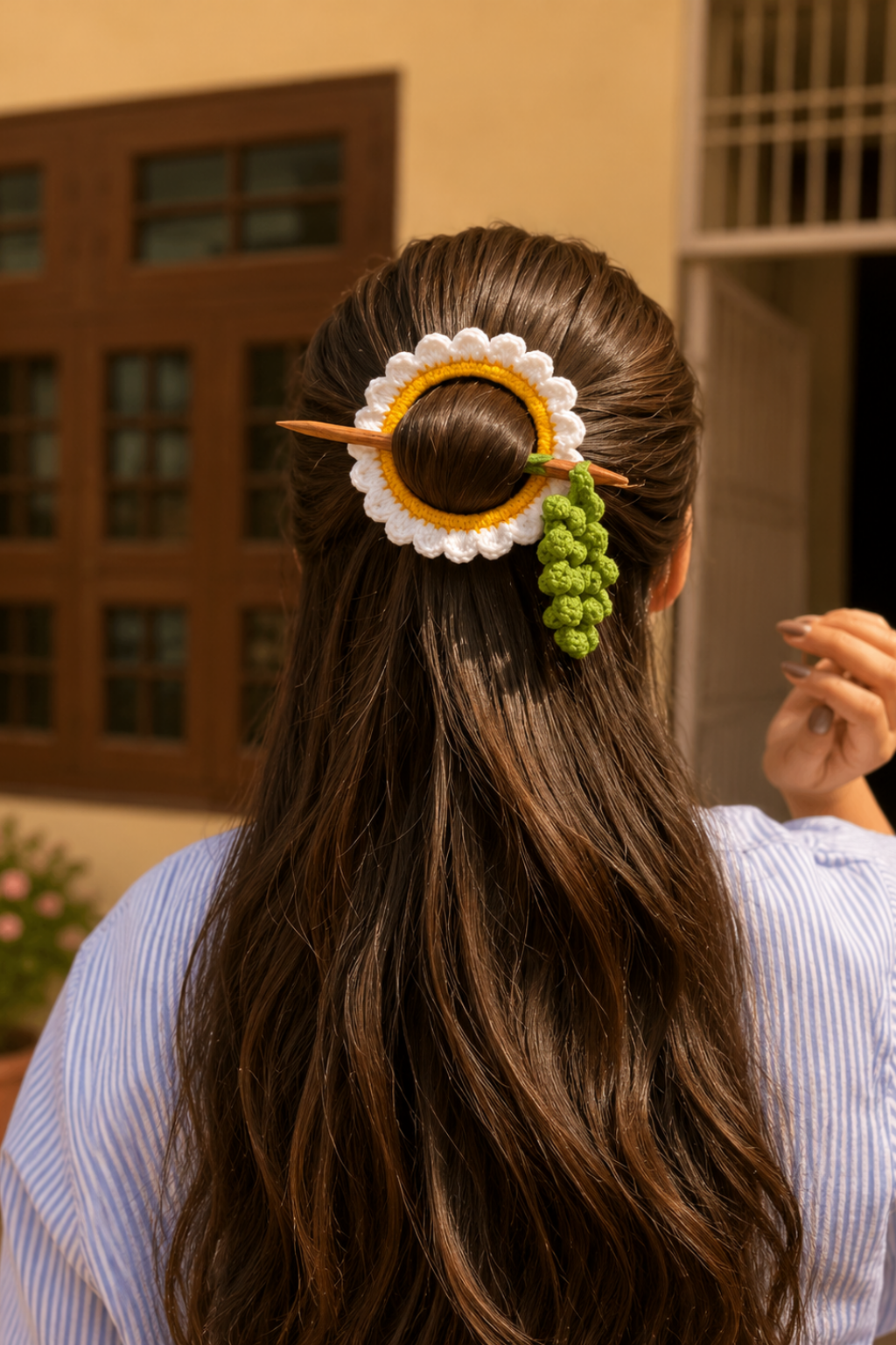 Pack of 3 – Handmade Floral Hair Bun Accessories