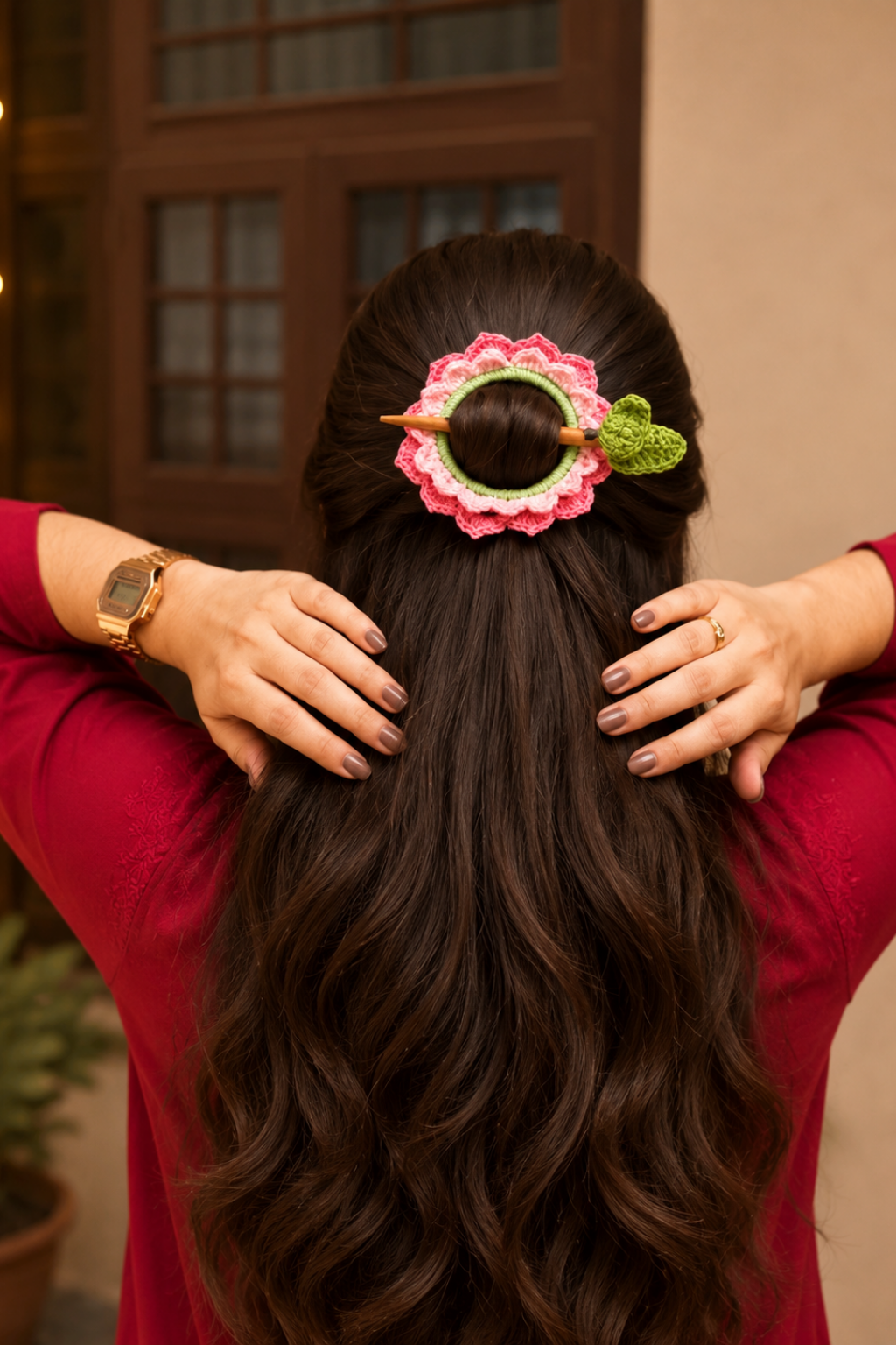 Pack of 3 – Handmade Floral Hair Bun Accessories