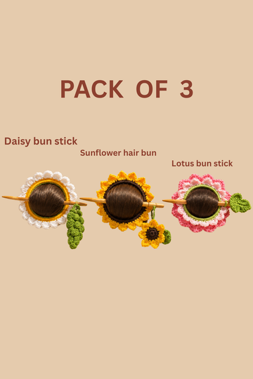 Pack of 3 – Handmade Floral Hair Bun Accessories