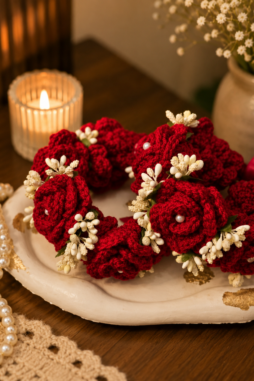 Shahi Gulab Crochet Gajra - (1 pair)
